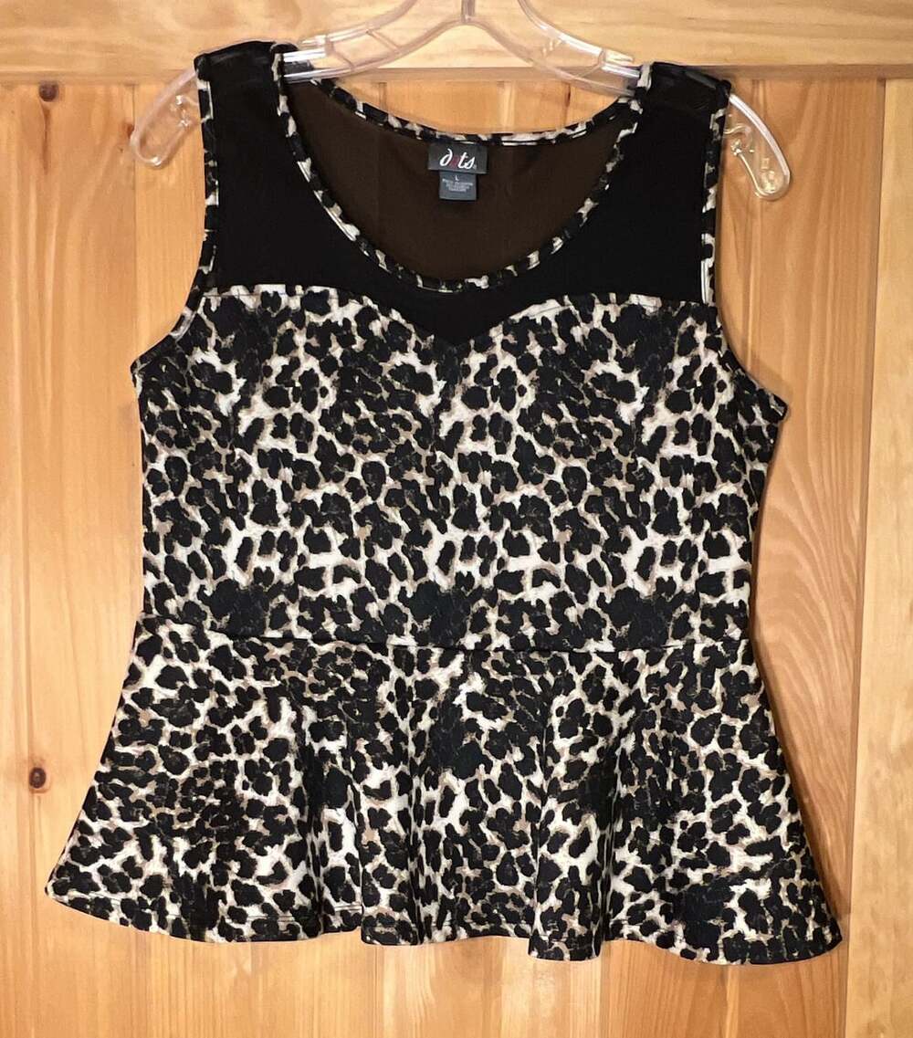 Dots Leopard Print Peplum Tank Top Sleeveless Shirt Style ZJ8767-73380 Size L